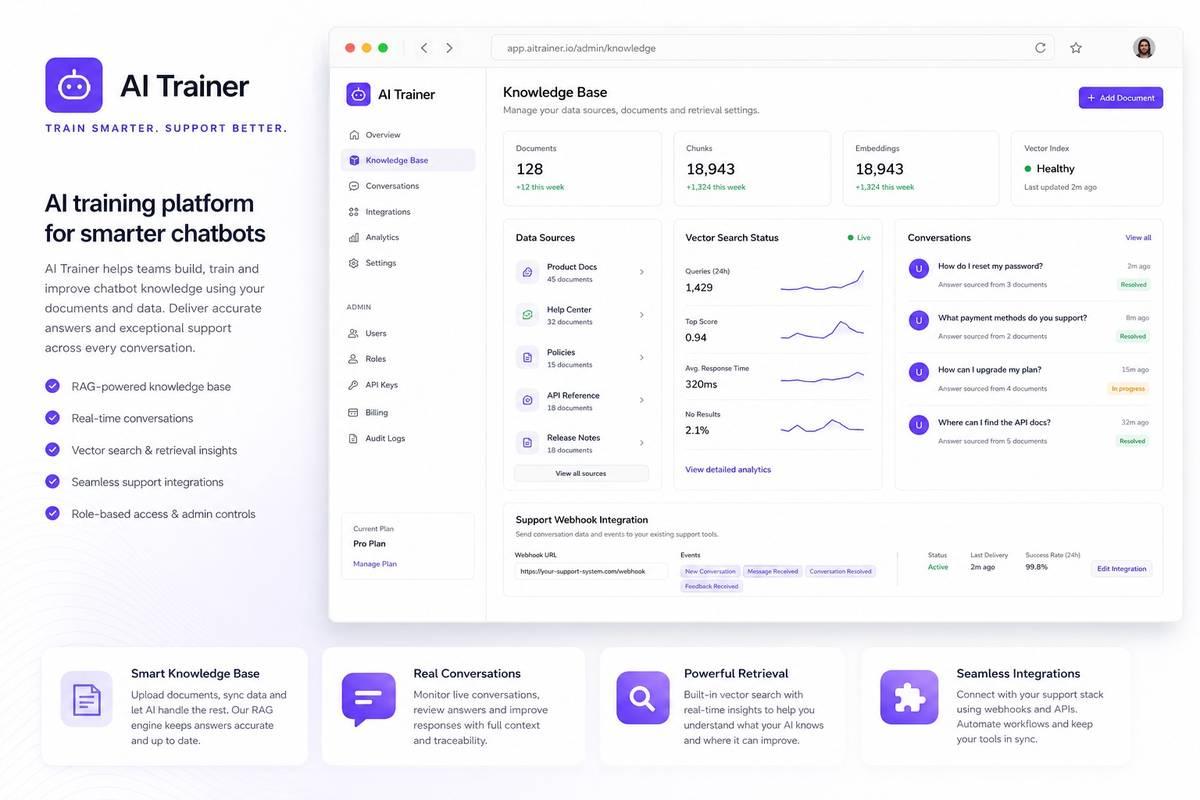 AI Trainer & Support Bot Platform project mockup