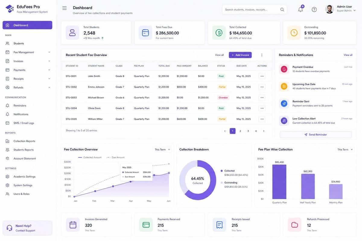 School Fees Management System project mockup