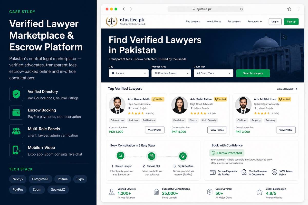 Verified Lawyer Marketplace & Escrow Platform project screenshot